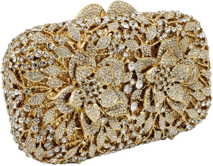 Boutique De FGG Flowers Women Crystal Clutch Purses Evening Minaudiere Bags Wedding Party Bridal Rhinestones Handbags,Mini