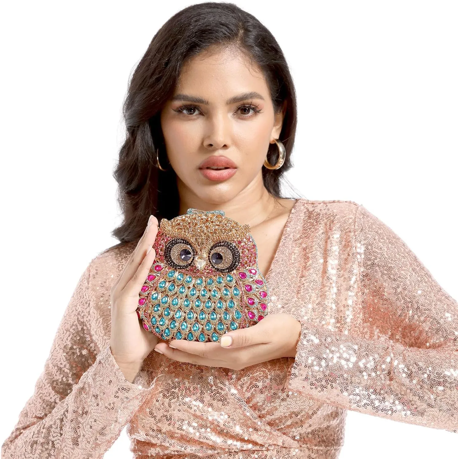 Boutique De FGG Owl Crystal Clutch Bag Animal Evening Handbags Women Formal Party Rhinestone Clutch Purse,Mini