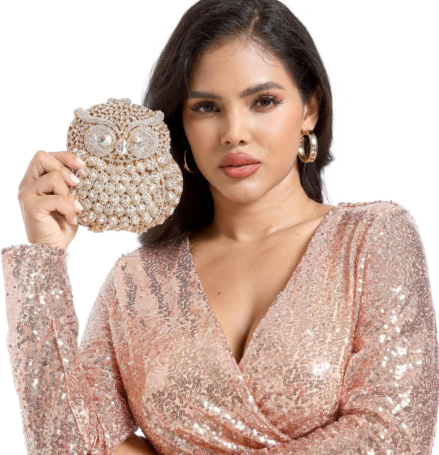 Boutique De FGG Owl Crystal Clutch Bag Animal Evening Handbags Women Formal Party Rhinestone Clutch Purse,Mini