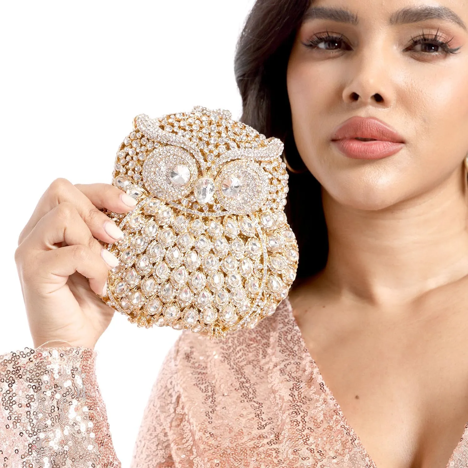 Boutique De FGG Owl Crystal Clutch Bag Animal Evening Handbags Women Formal Party Rhinestone Clutch Purse,Mini