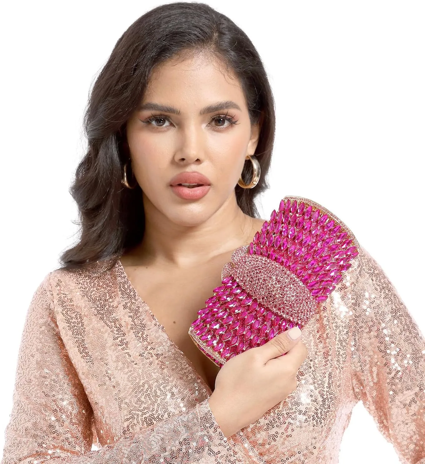 Boutique De FGG Sparkly Crystal Clutch Purse for Women Evening Bags with Spikes Wedding Party Rhinestone Clutch Handbag,Mini