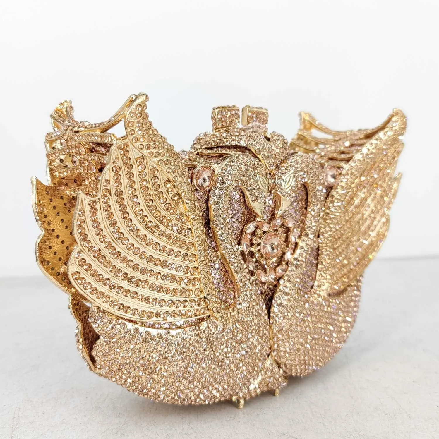 Boutique De FGG Swan Crystal Clutch for Women Evening Handbags Wedding Party Rhinestone Clutch Purse Animal Minaudiere,Mini