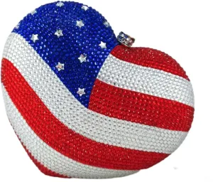 Boutique De FGG The American National Flag Crystal Clutch Purse for Women Evening Bags Party Chain Shoulder Handbags,Mini