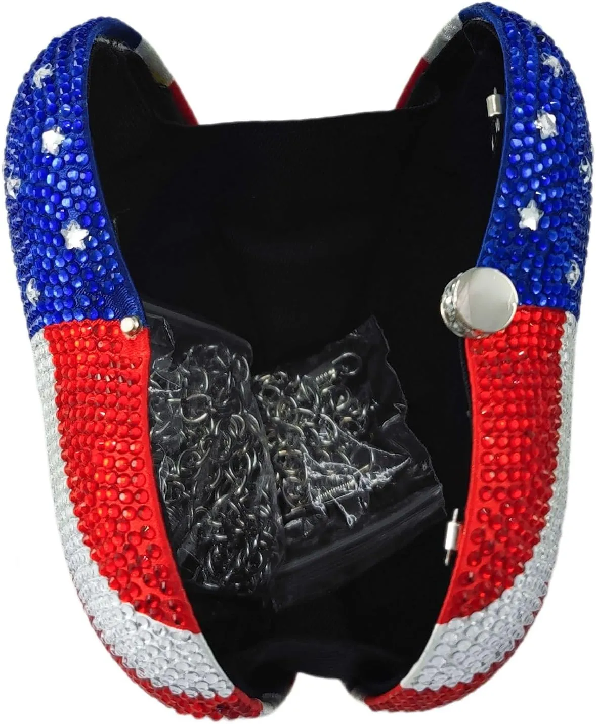 Boutique De FGG The American National Flag Crystal Clutch Purse for Women Evening Bags Party Chain Shoulder Handbags,Mini