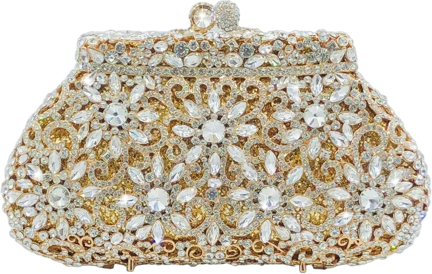 Boutique De FGG Women Crown Minaudiere Handbags Formal Evening Bags Flower Crystal Clutch Purses Wedding Clutch Bag,Mini