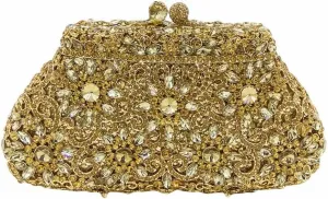 Boutique De FGG Women Crown Minaudiere Handbags Formal Evening Bags Flower Crystal Clutch Purses Wedding Clutch Bag,Mini