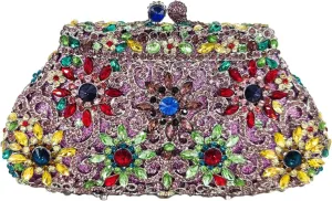 Boutique De FGG Women Crown Minaudiere Handbags Formal Evening Bags Flower Crystal Clutch Purses Wedding Clutch Bag,Mini