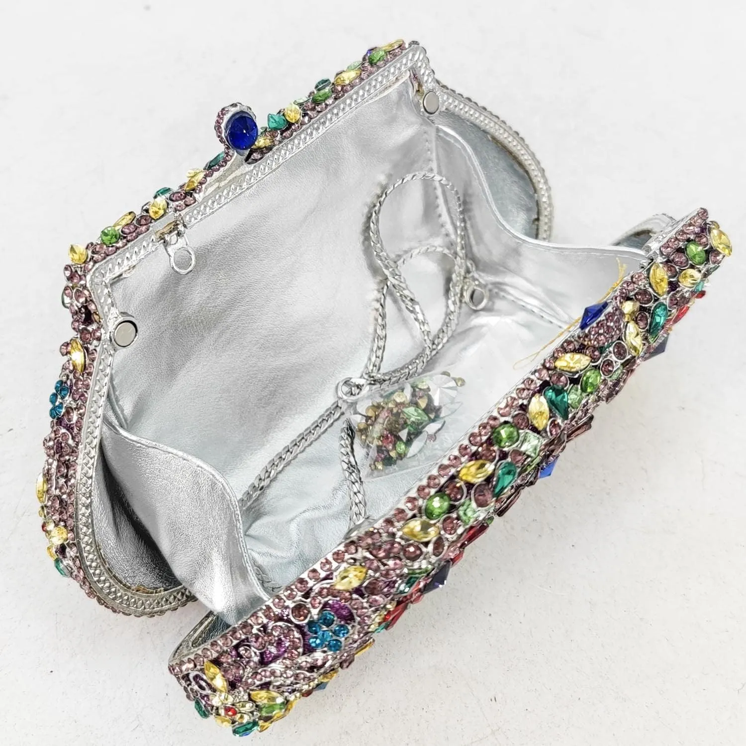 Boutique De FGG Women Crown Minaudiere Handbags Formal Evening Bags Flower Crystal Clutch Purses Wedding Clutch Bag,Mini