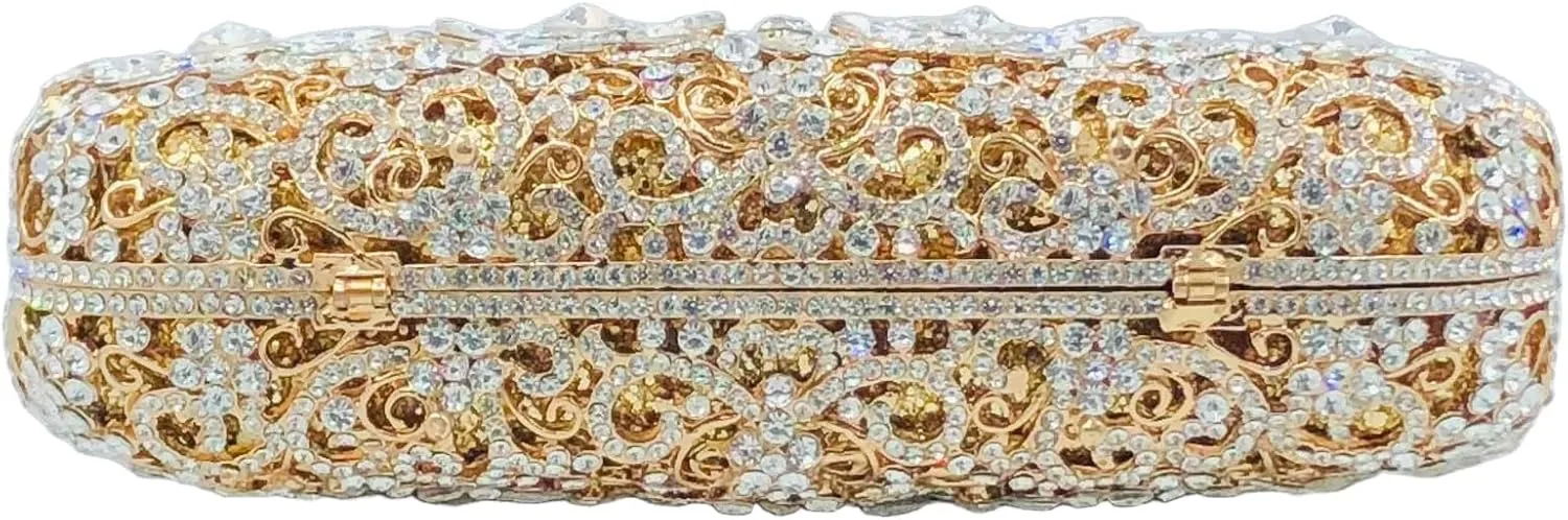 Boutique De FGG Women Crown Minaudiere Handbags Formal Evening Bags Flower Crystal Clutch Purses Wedding Clutch Bag,Mini