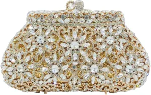 Boutique De FGG Women Crown Minaudiere Handbags Formal Evening Bags Flower Crystal Clutch Purses Wedding Clutch Bag,Mini