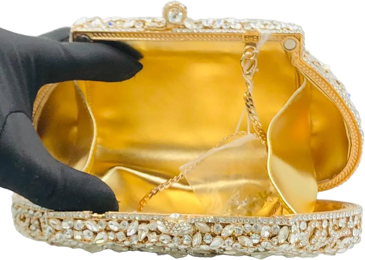 Boutique De FGG Women Crown Minaudiere Handbags Formal Evening Bags Flower Crystal Clutch Purses Wedding Clutch Bag,Mini