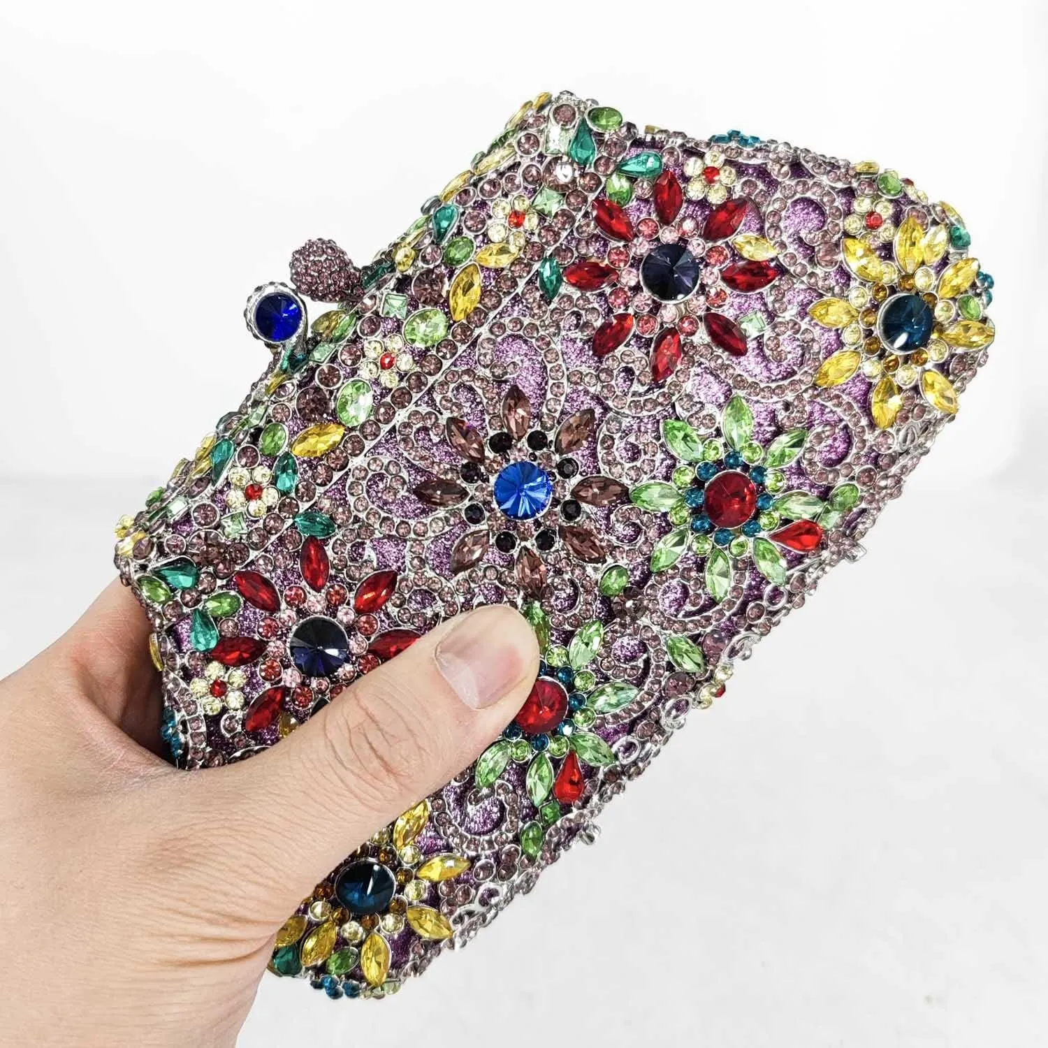 Boutique De FGG Women Crown Minaudiere Handbags Formal Evening Bags Flower Crystal Clutch Purses Wedding Clutch Bag,Mini