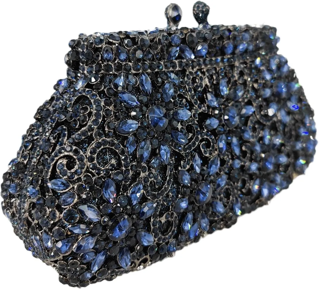 Boutique De FGG Women Crown Minaudiere Handbags Formal Evening Bags Flower Crystal Clutch Purses Wedding Clutch Bag,Mini