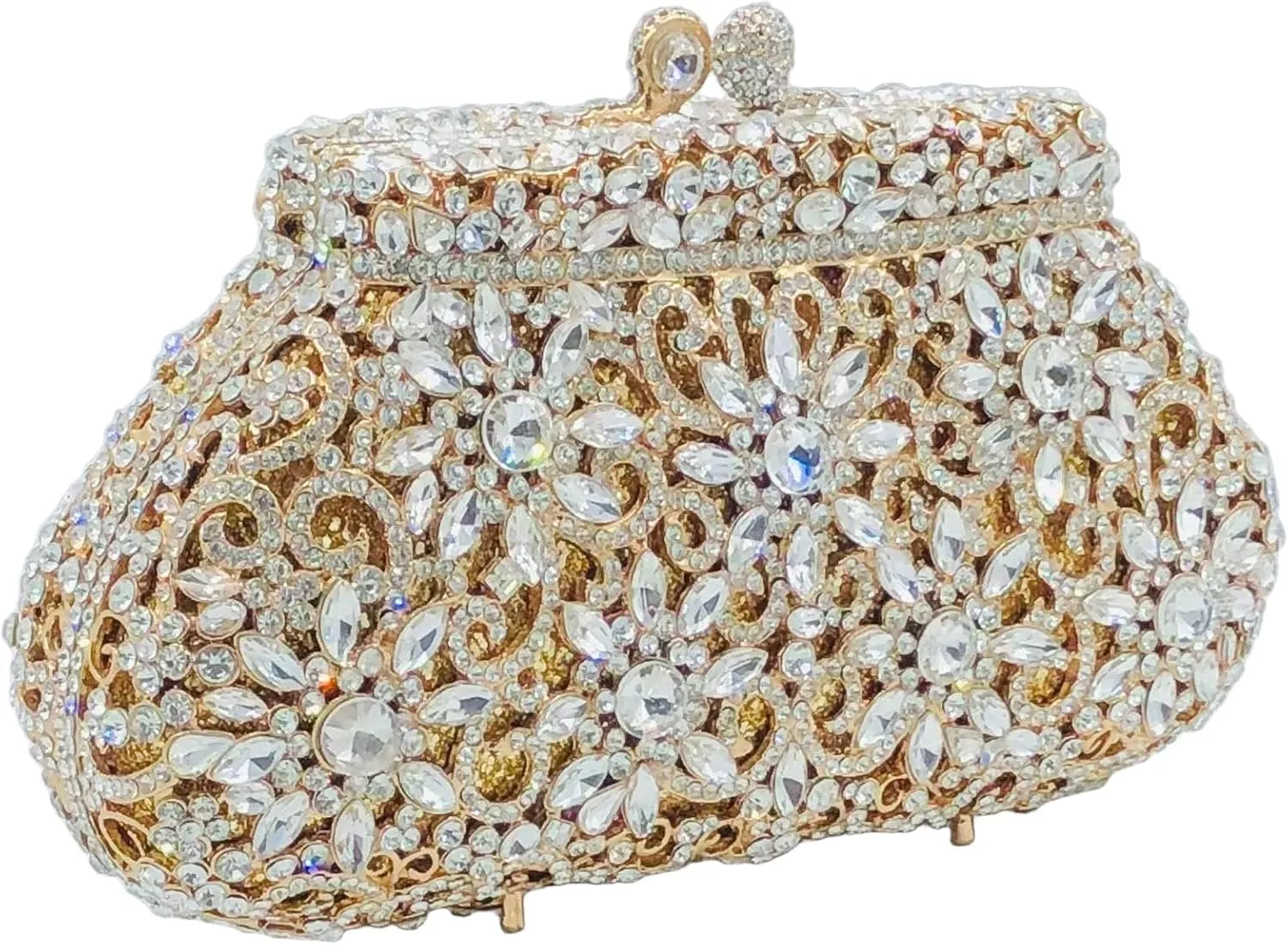 Boutique De FGG Women Crown Minaudiere Handbags Formal Evening Bags Flower Crystal Clutch Purses Wedding Clutch Bag,Mini
