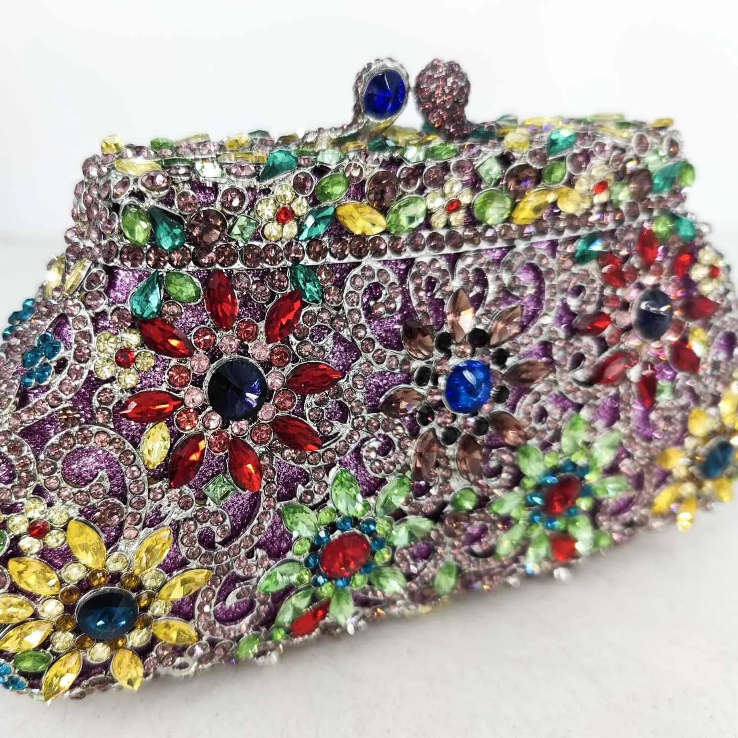 Boutique De FGG Women Crown Minaudiere Handbags Formal Evening Bags Flower Crystal Clutch Purses Wedding Clutch Bag,Mini