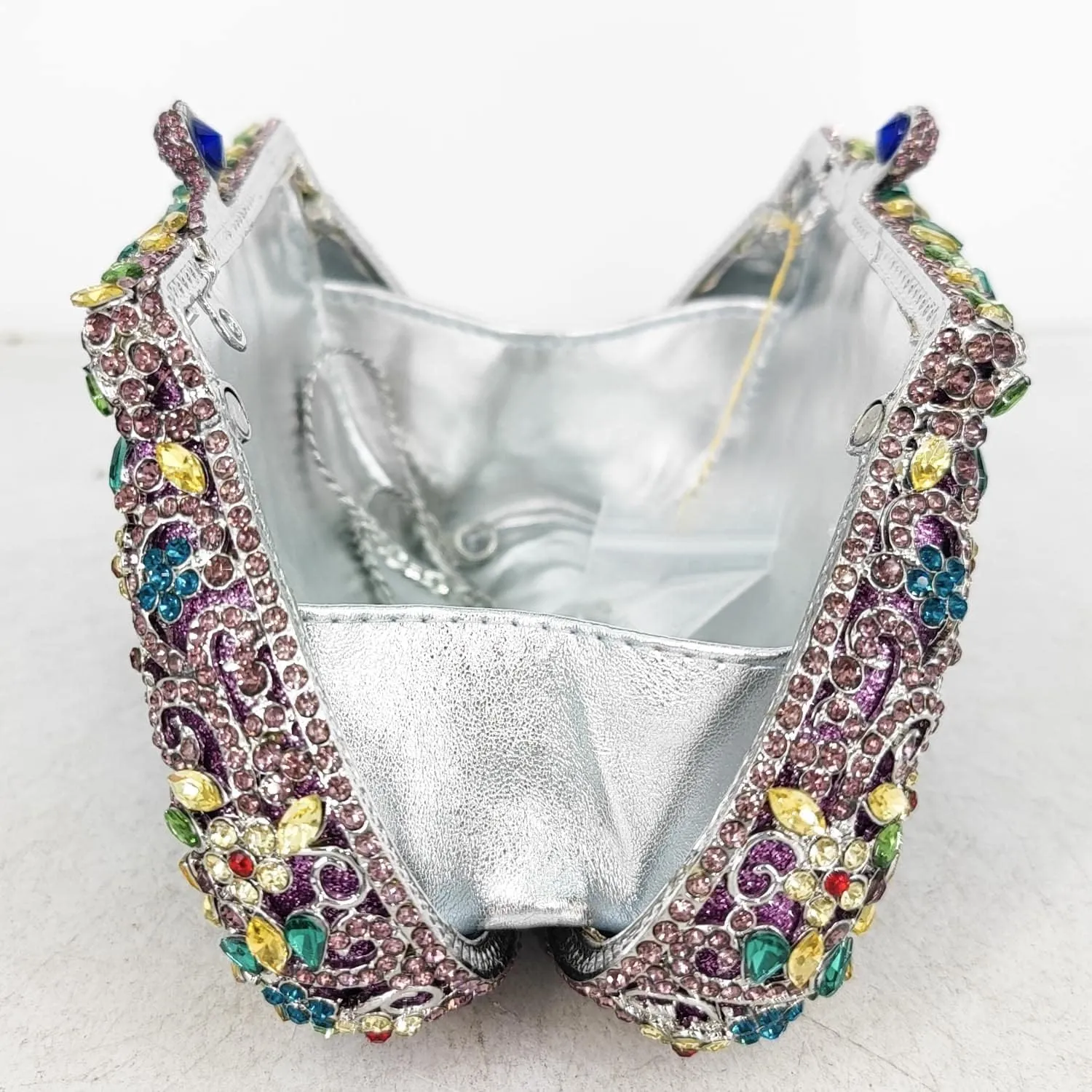 Boutique De FGG Women Crown Minaudiere Handbags Formal Evening Bags Flower Crystal Clutch Purses Wedding Clutch Bag,Mini