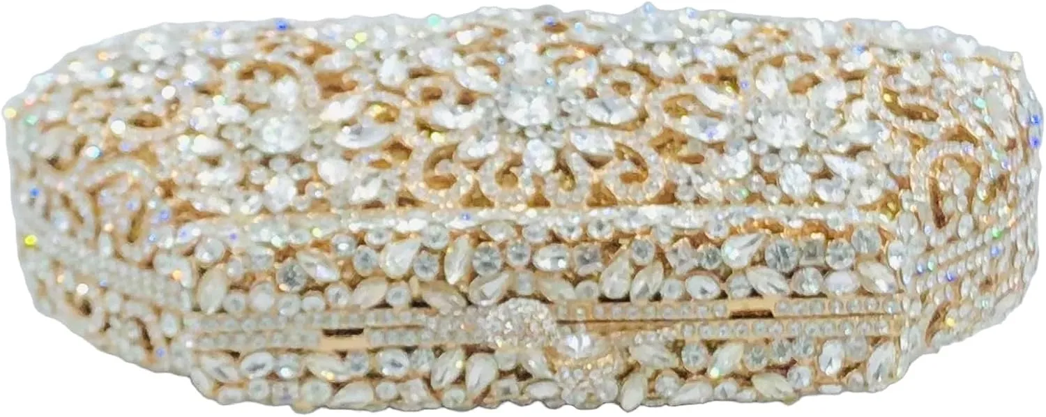 Boutique De FGG Women Crown Minaudiere Handbags Formal Evening Bags Flower Crystal Clutch Purses Wedding Clutch Bag,Mini