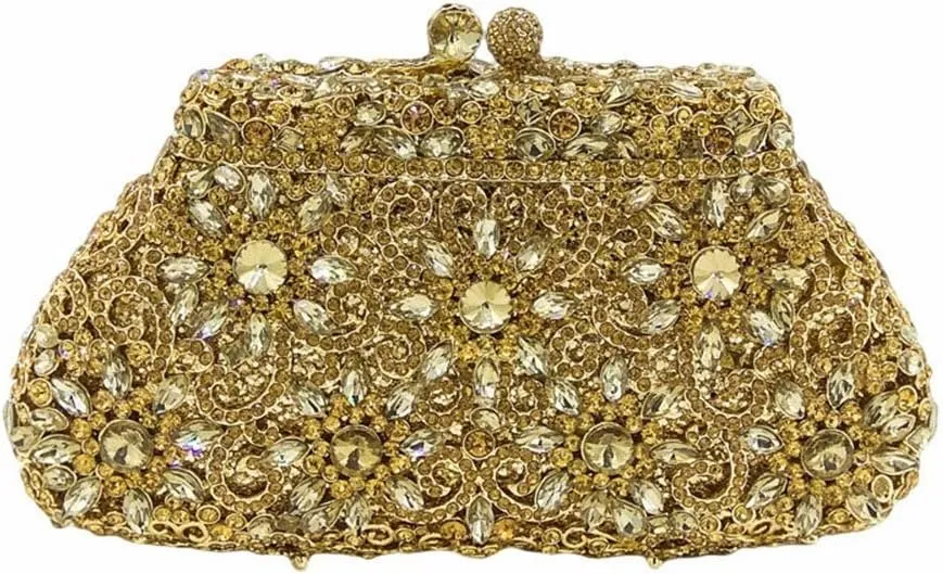 Boutique De FGG Women Crown Minaudiere Handbags Formal Evening Bags Flower Crystal Clutch Purses Wedding Clutch Bag,Mini