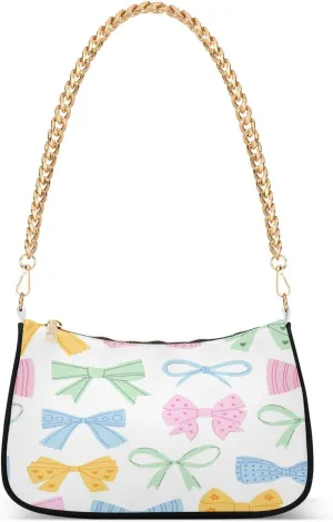 Bows Cute Ribbon Womens Shoulder Bag for Women Girls Hobo Tote Handbag Gold Chain Crossbody Bag with Zipper Clutch Purse Handbags