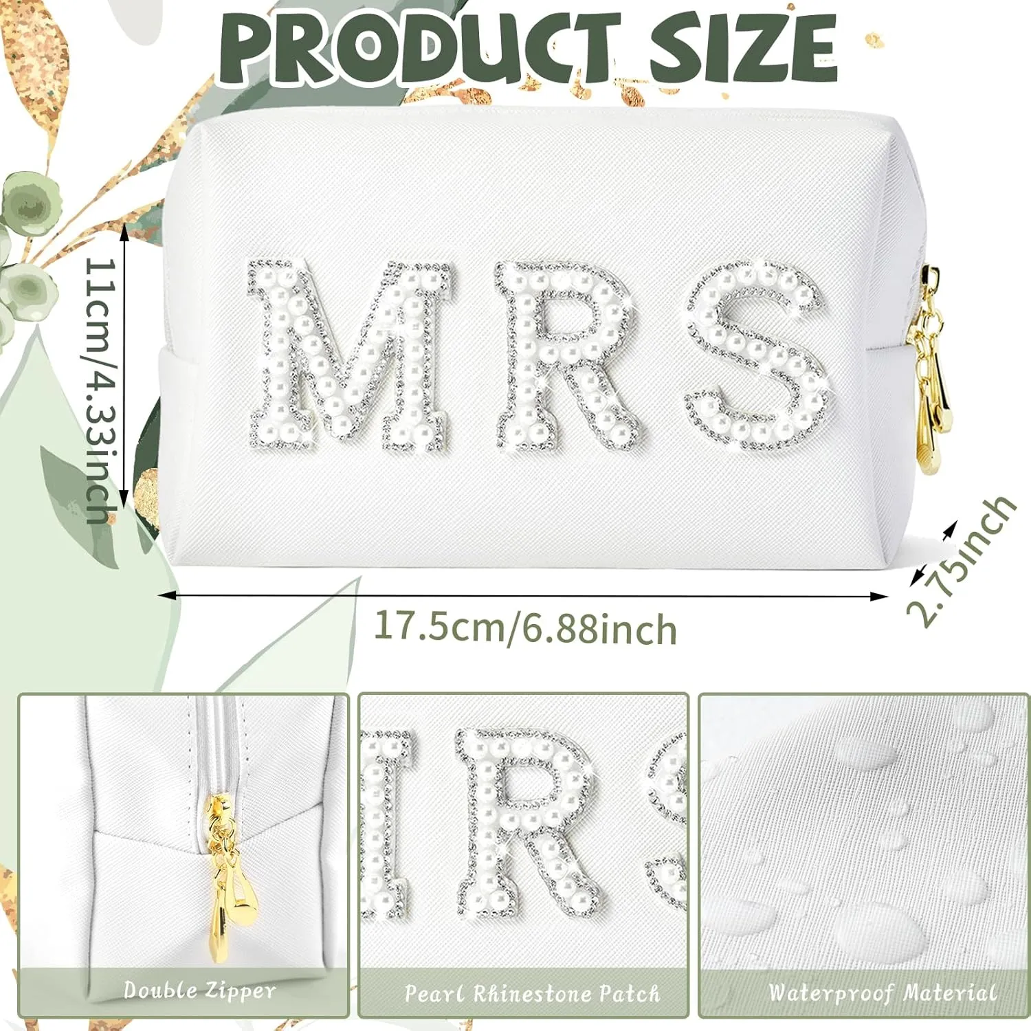 Bridal Accessories, Bride Slippers, Bride Robe, MRS Makeup Bag, Bride Hair Claw (Letter M-Clip, 8.5-9.5)