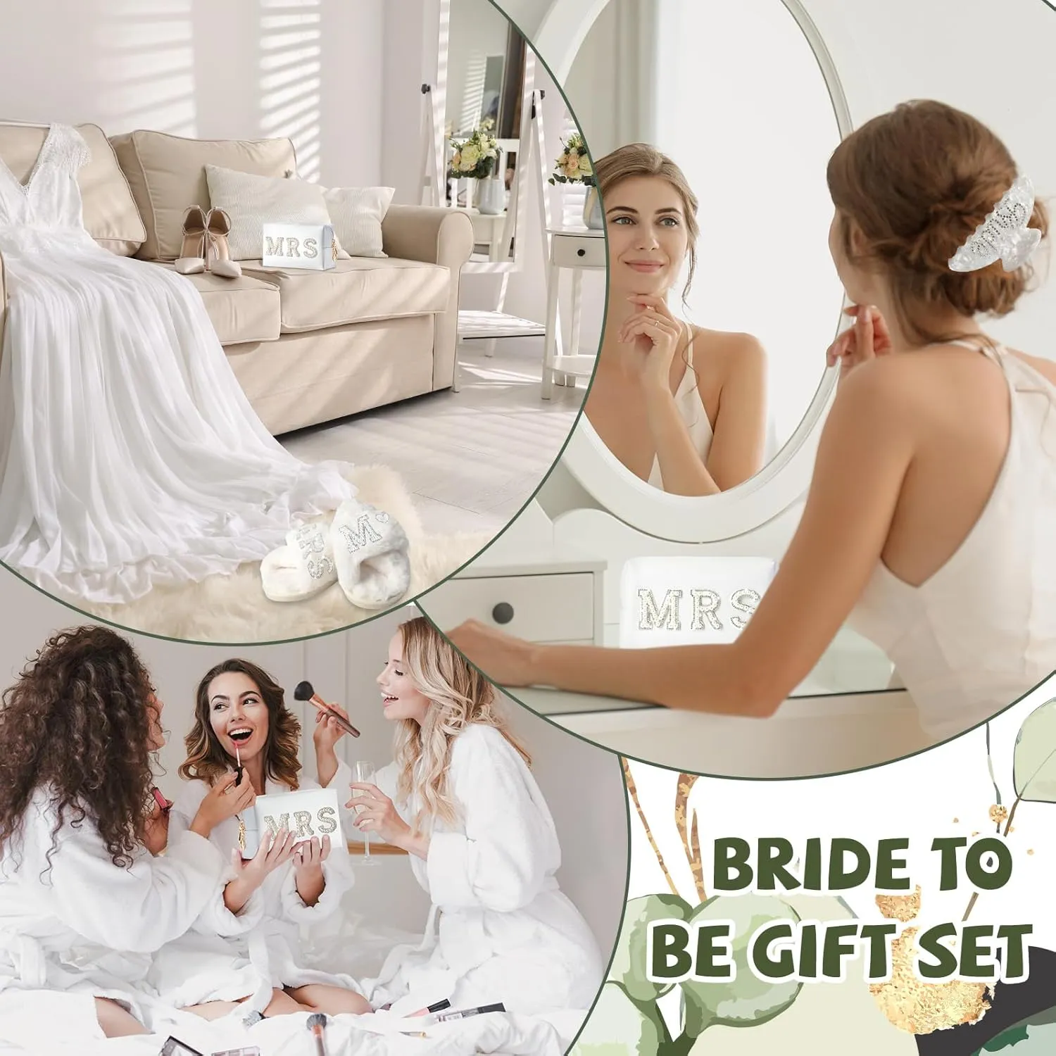 Bridal Accessories, Bride Slippers, Bride Robe, MRS Makeup Bag, Bride Hair Claw (Letter M-Clip, 8.5-9.5)