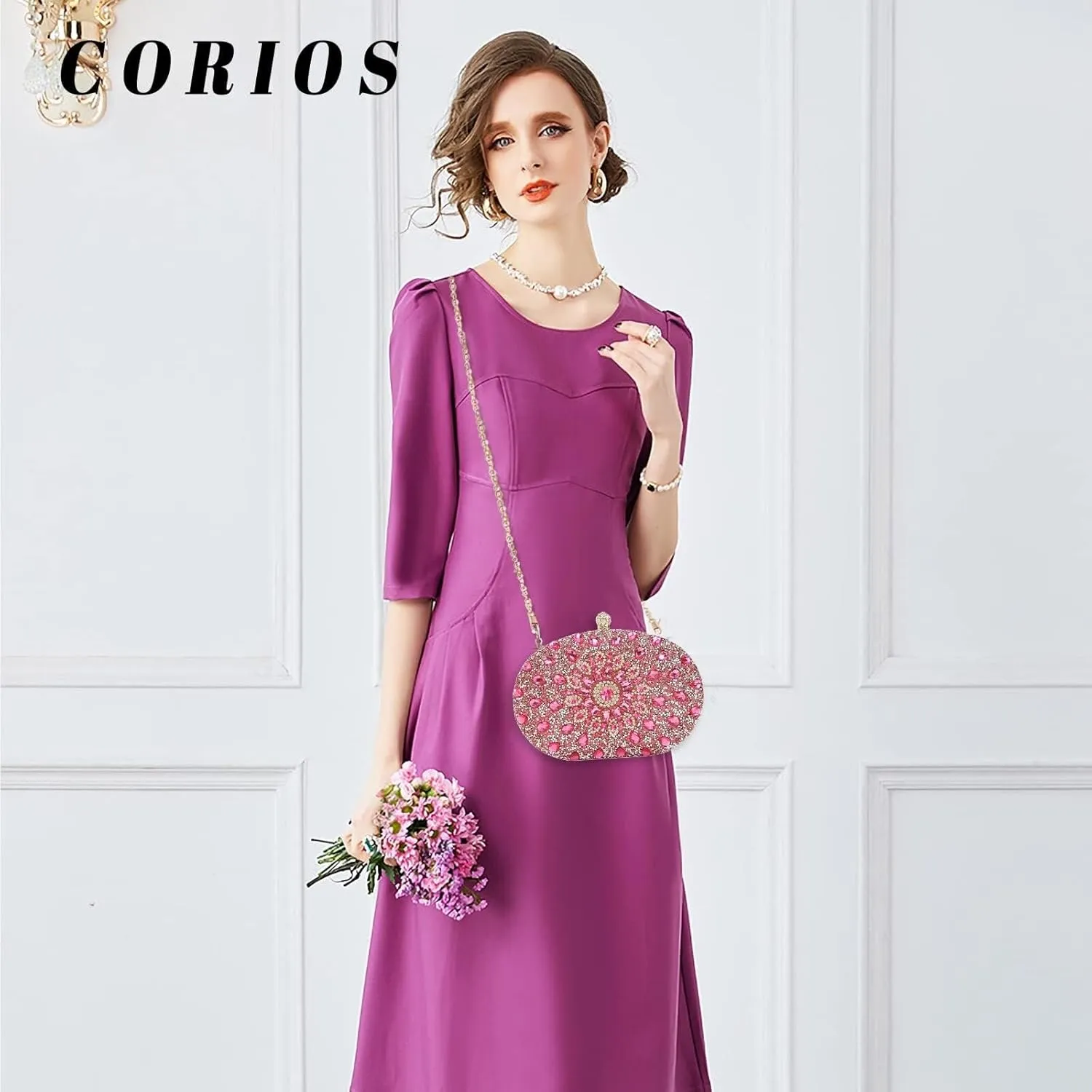 Bridal Wedding Handbag Glitter Shoulder Crystal Clutch Elegant Crossbody Rhinestone Evening for Women