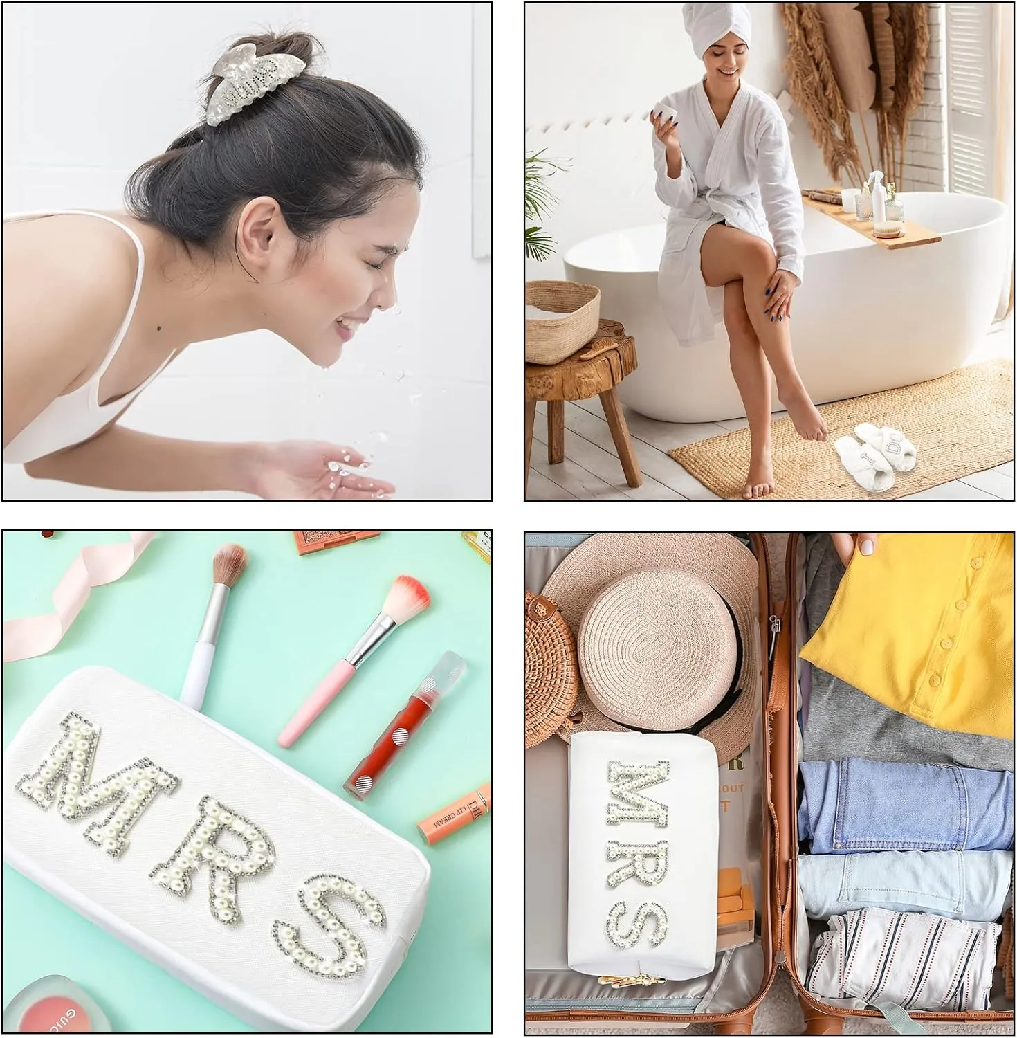 Bride To Be Gift Set - Makeup Bag, Slippers, Robe, Hair Clip - Wedding Gifts