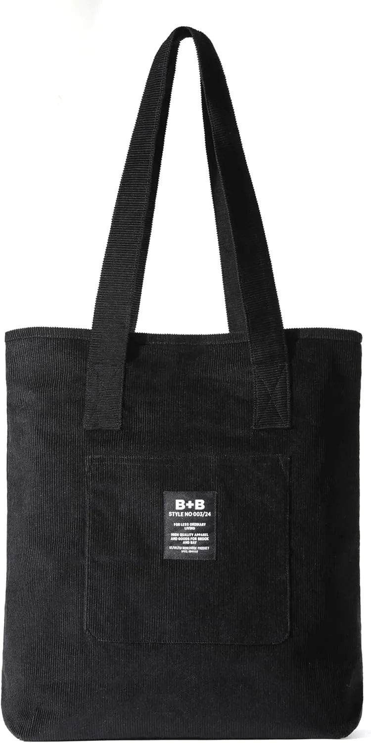 Brook   Bay Corduroy Tote Bag for Women - Boho Bag - Plain Tote Bag with Pockets - Cute Tote Bags Aesthetic - Shoulder Bag