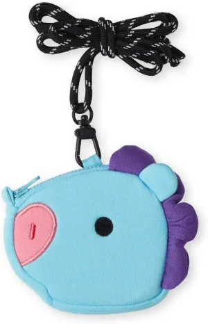 BT21 Baby Series MANG Character Small Coin Purse Pouch ID Card Wallet with Lanyard, Blue/Purple