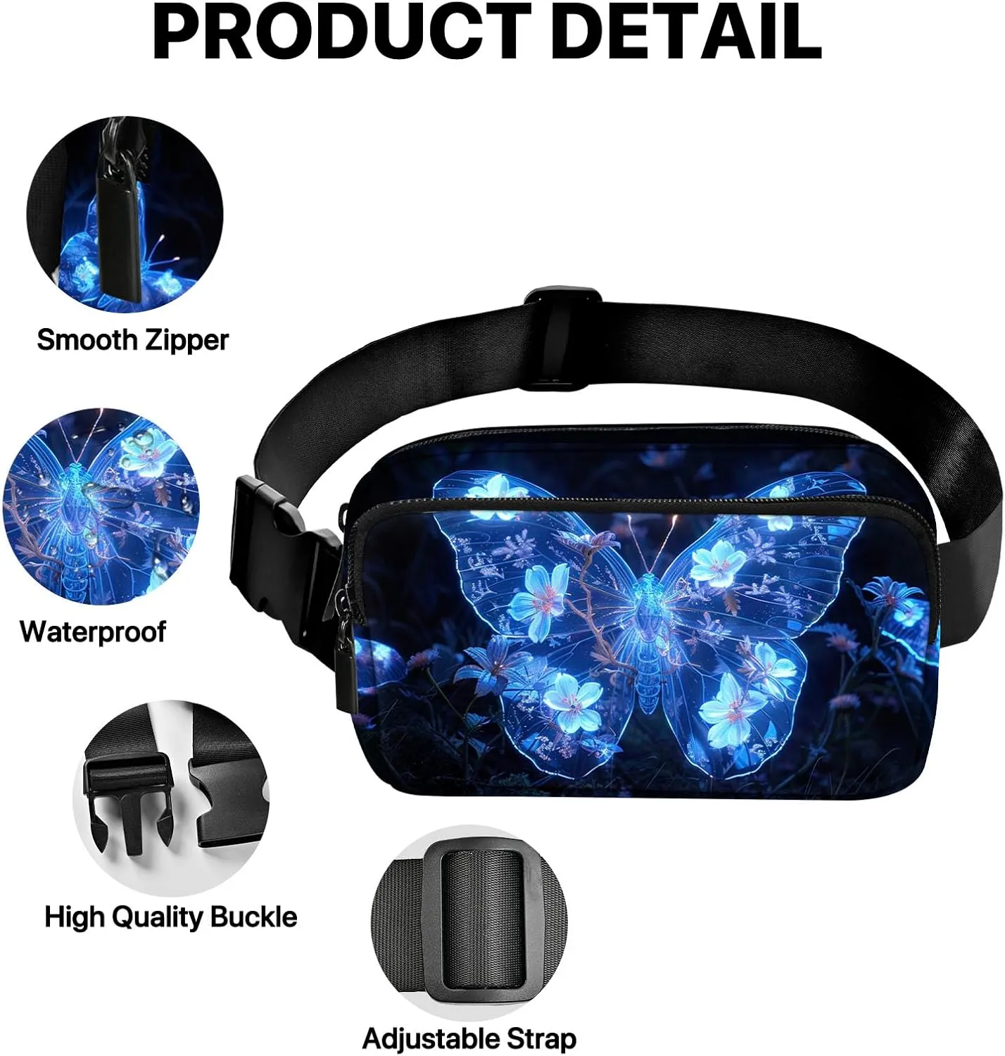 Butterfly Fanny Pack for Women Belt Bag Casual Waist Bags for Running Workout Hiking Traveling