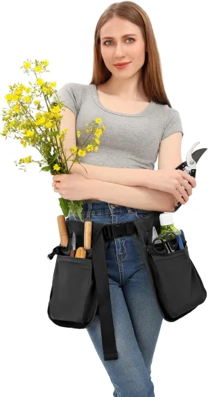 C-ZOFEK Multi-pocket Waist Belt Apron Bag for Women/Men, Garden Tools for Gardener, Black