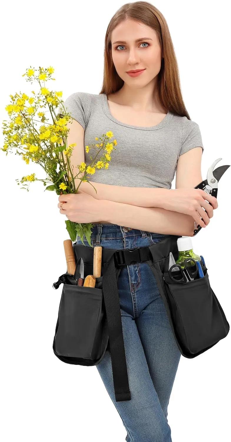 C-ZOFEK Multi-pocket Waist Belt Apron Bag for Women/Men, Garden Tools for Gardener, Black