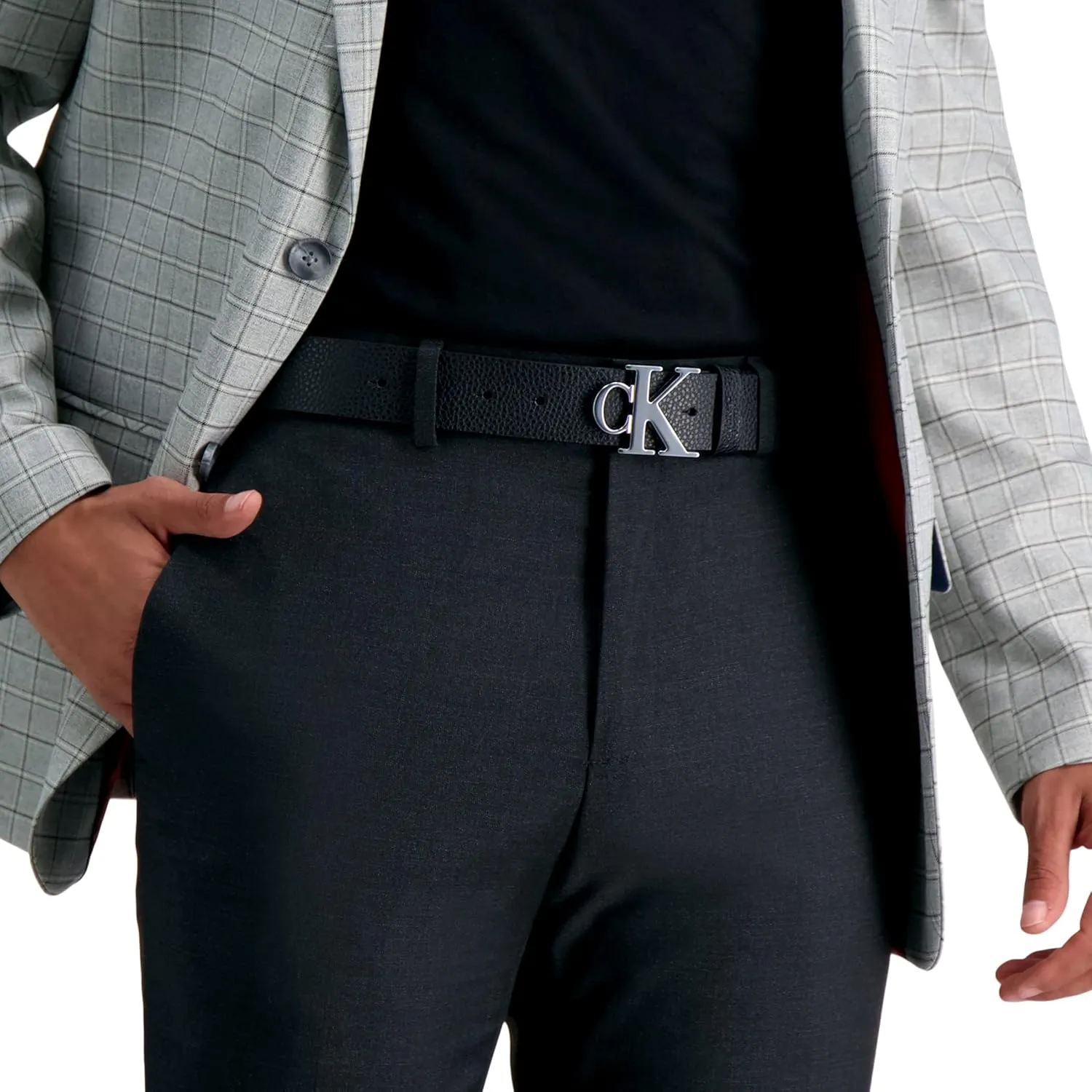 Calvin Klein Men's Casual CK Monogram Cut Out Buckle Belt