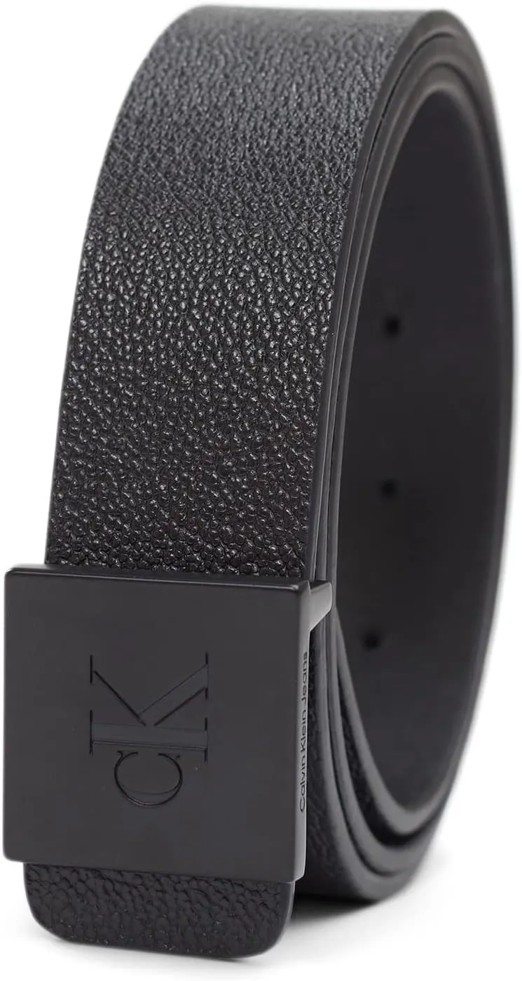 Calvin Klein Men's Casual Statement Plaque Buckle Belt with Logo Treatment