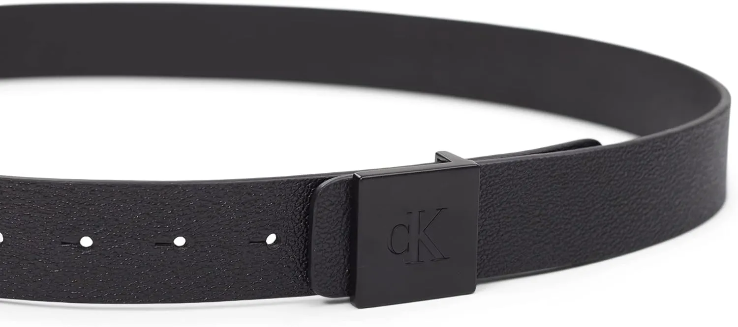 Calvin Klein Men's Casual Statement Plaque Buckle Belt with Logo Treatment
