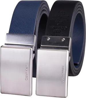 Calvin Klein Men's Two-In-One Reversible Modern Plaque Buckle Dress Belt