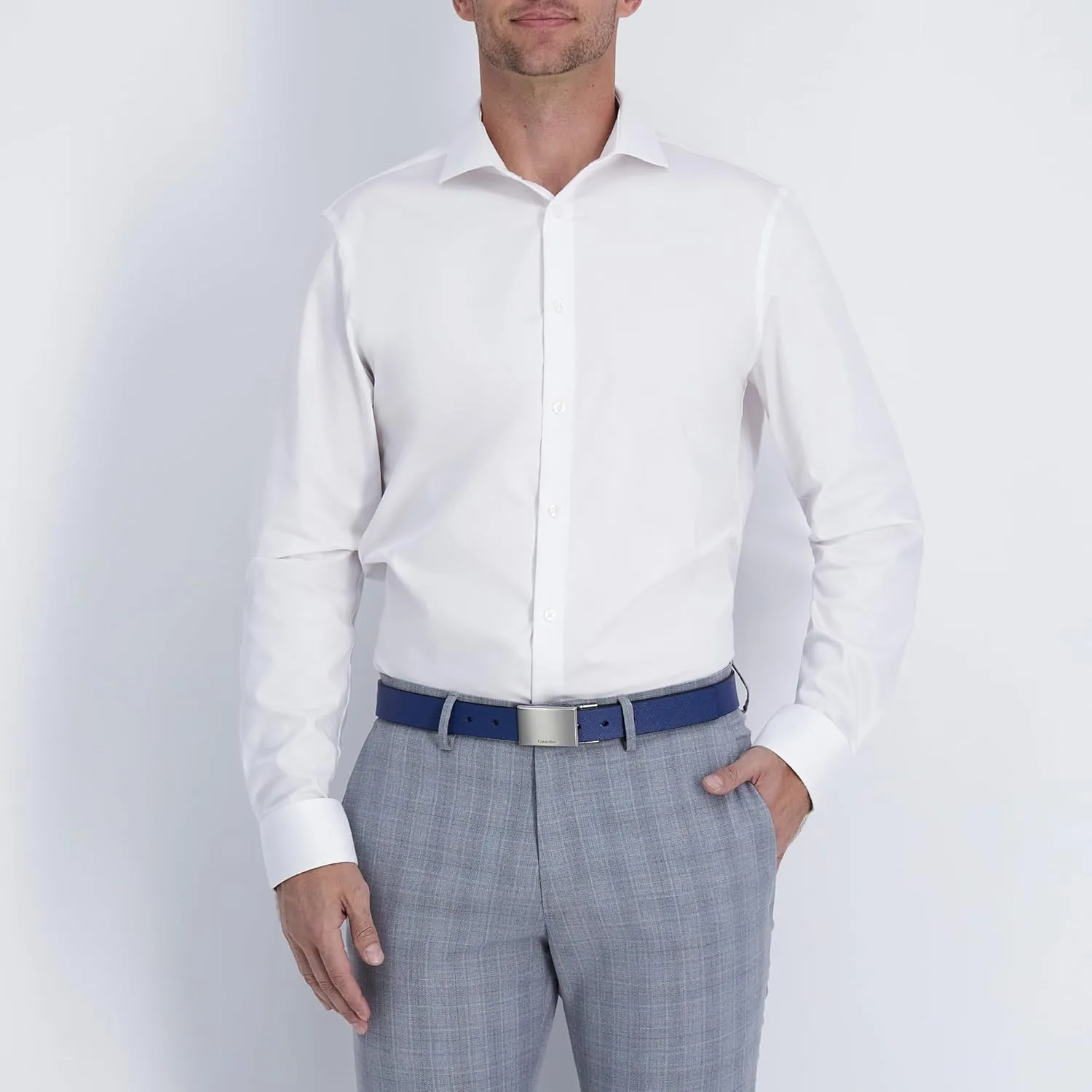 Calvin Klein Men's Two-In-One Reversible Modern Plaque Buckle Dress Belt