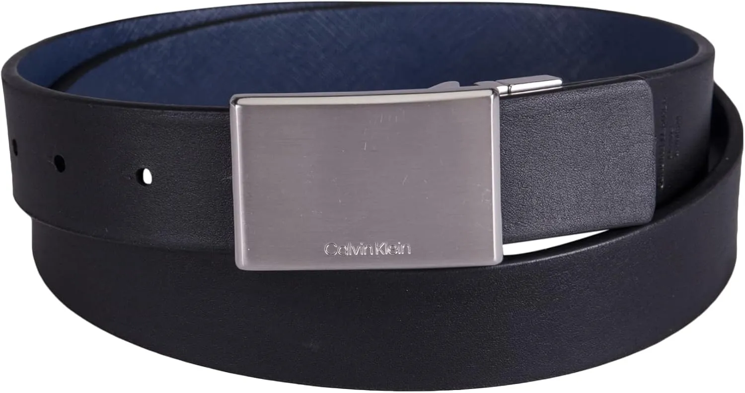 Calvin Klein Men's Two-In-One Reversible Modern Plaque Buckle Dress Belt