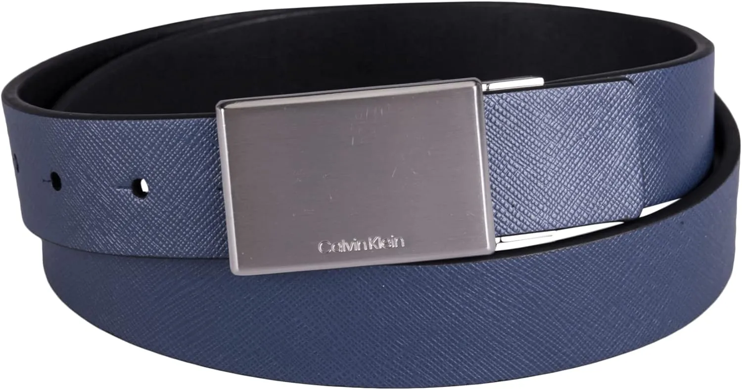 Calvin Klein Men's Two-In-One Reversible Modern Plaque Buckle Dress Belt