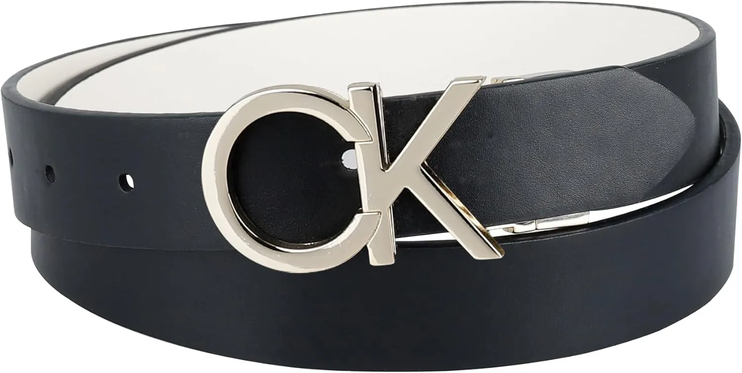 Calvin Klein Women's Two-in-One Reversible CK Monogram Plaque Buckle Dress Belt (Regular and Plus Sizes)