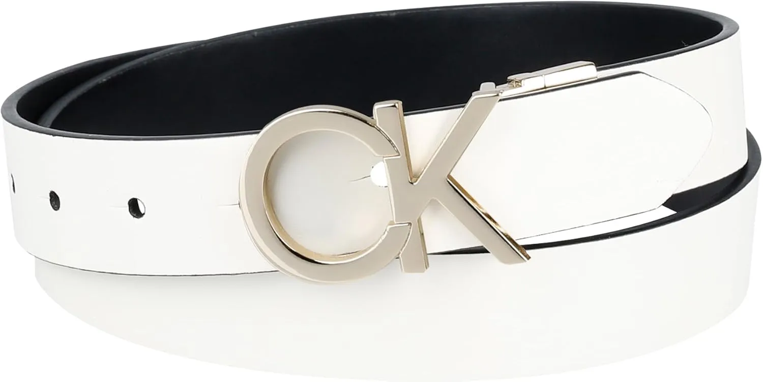 Calvin Klein Women's Two-in-One Reversible CK Monogram Plaque Buckle Dress Belt (Regular and Plus Sizes)