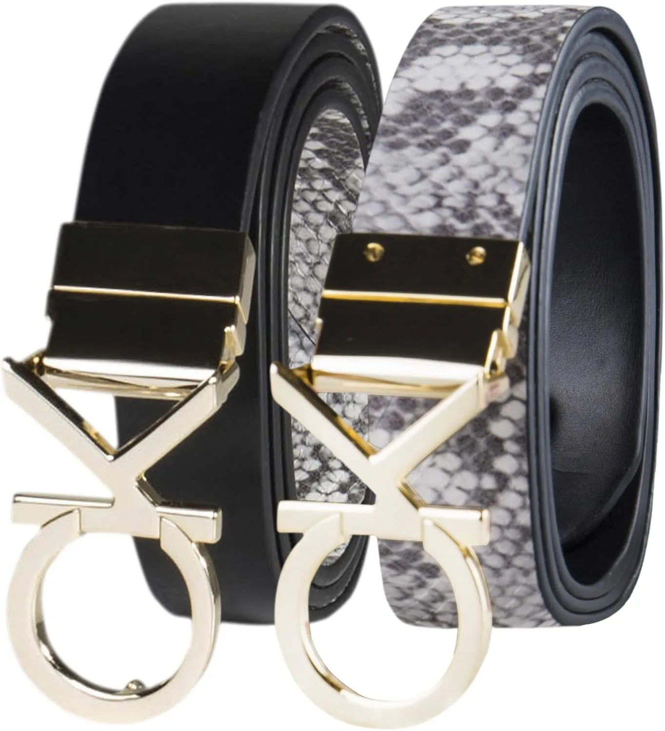 Calvin Klein Women's Two-in-One Reversible CK Monogram Plaque Buckle Dress Belt (Regular and Plus Sizes)