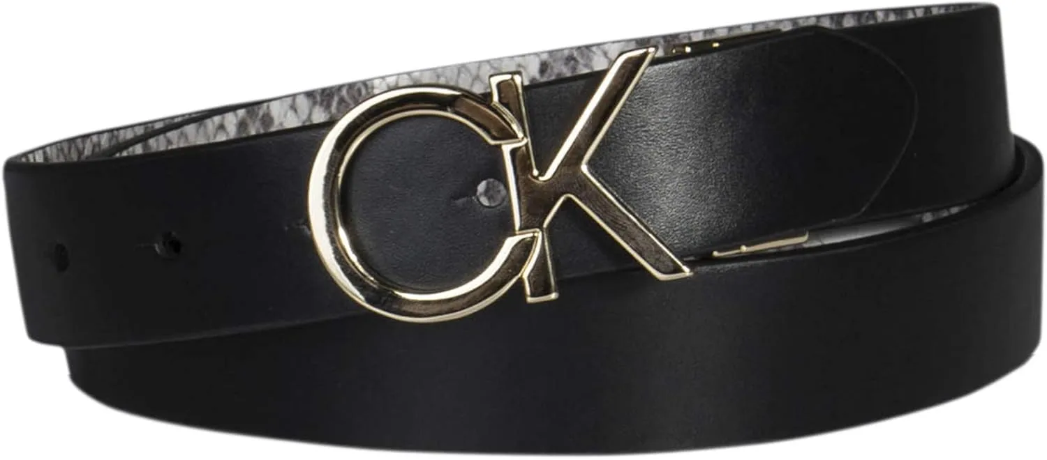 Calvin Klein Women's Two-in-One Reversible CK Monogram Plaque Buckle Dress Belt (Regular and Plus Sizes)