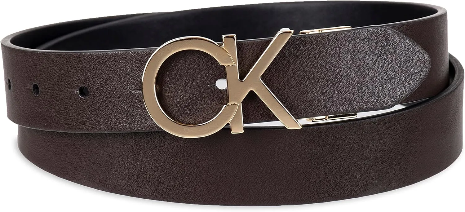 Calvin Klein Women's Two-in-One Reversible CK Monogram Plaque Buckle Dress Belt (Regular and Plus Sizes)