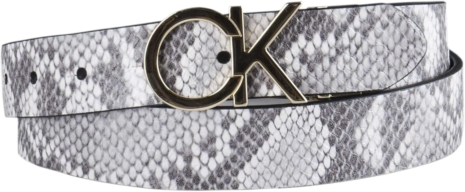 Calvin Klein Women's Two-in-One Reversible CK Monogram Plaque Buckle Dress Belt (Regular and Plus Sizes)