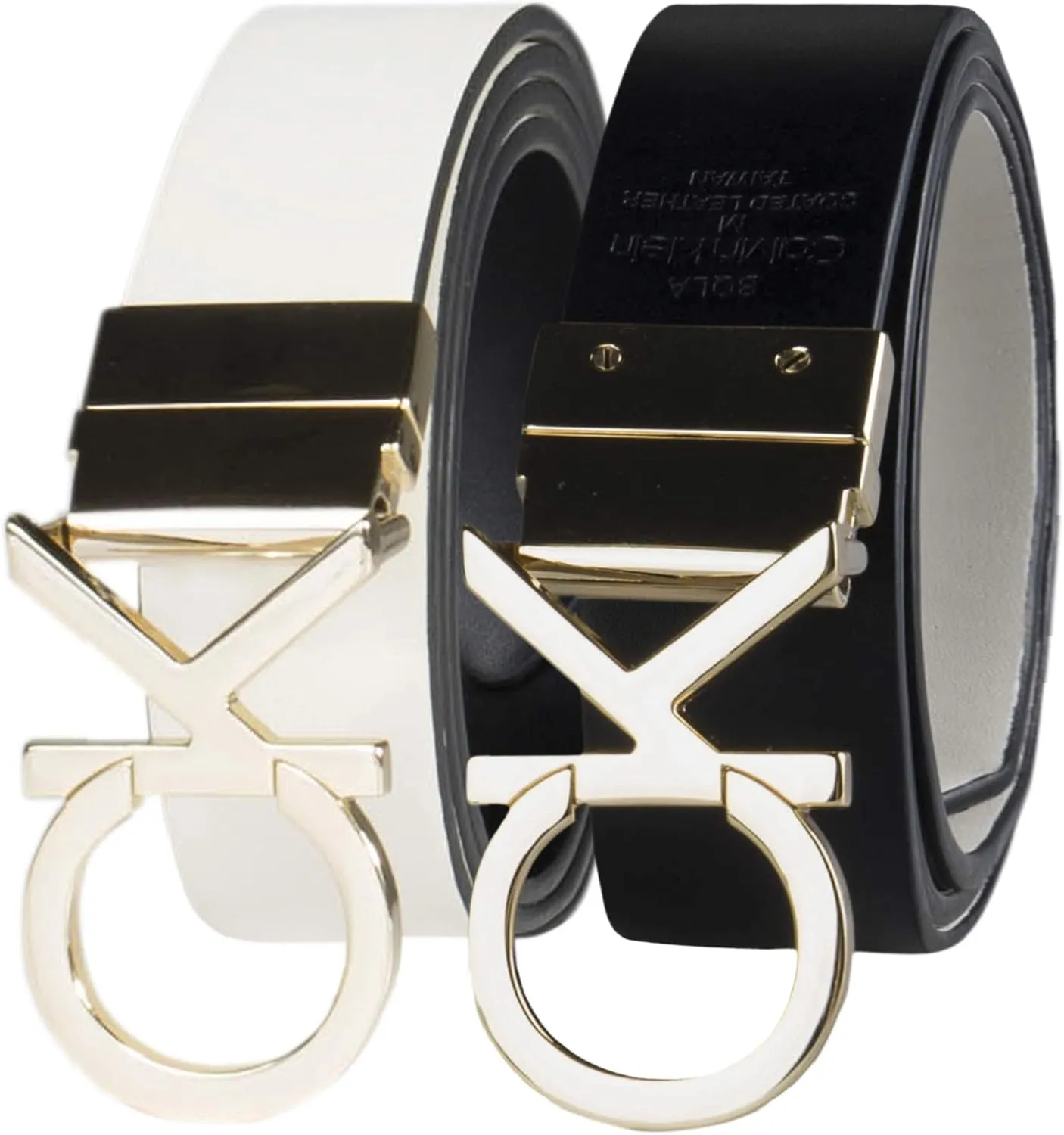 Calvin Klein Women's Two-in-One Reversible CK Monogram Plaque Buckle Dress Belt (Regular and Plus Sizes)