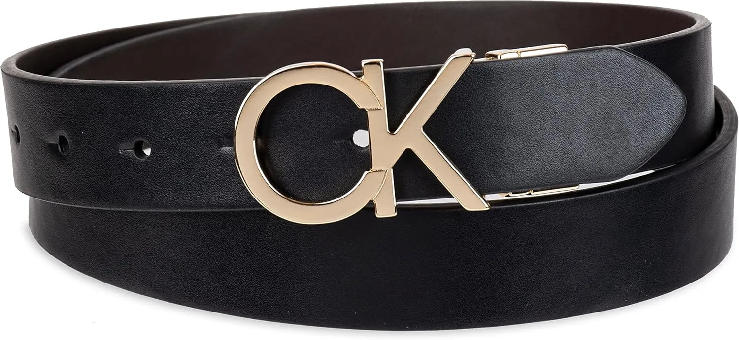 Calvin Klein Women's Two-in-One Reversible CK Monogram Plaque Buckle Dress Belt (Regular and Plus Sizes)
