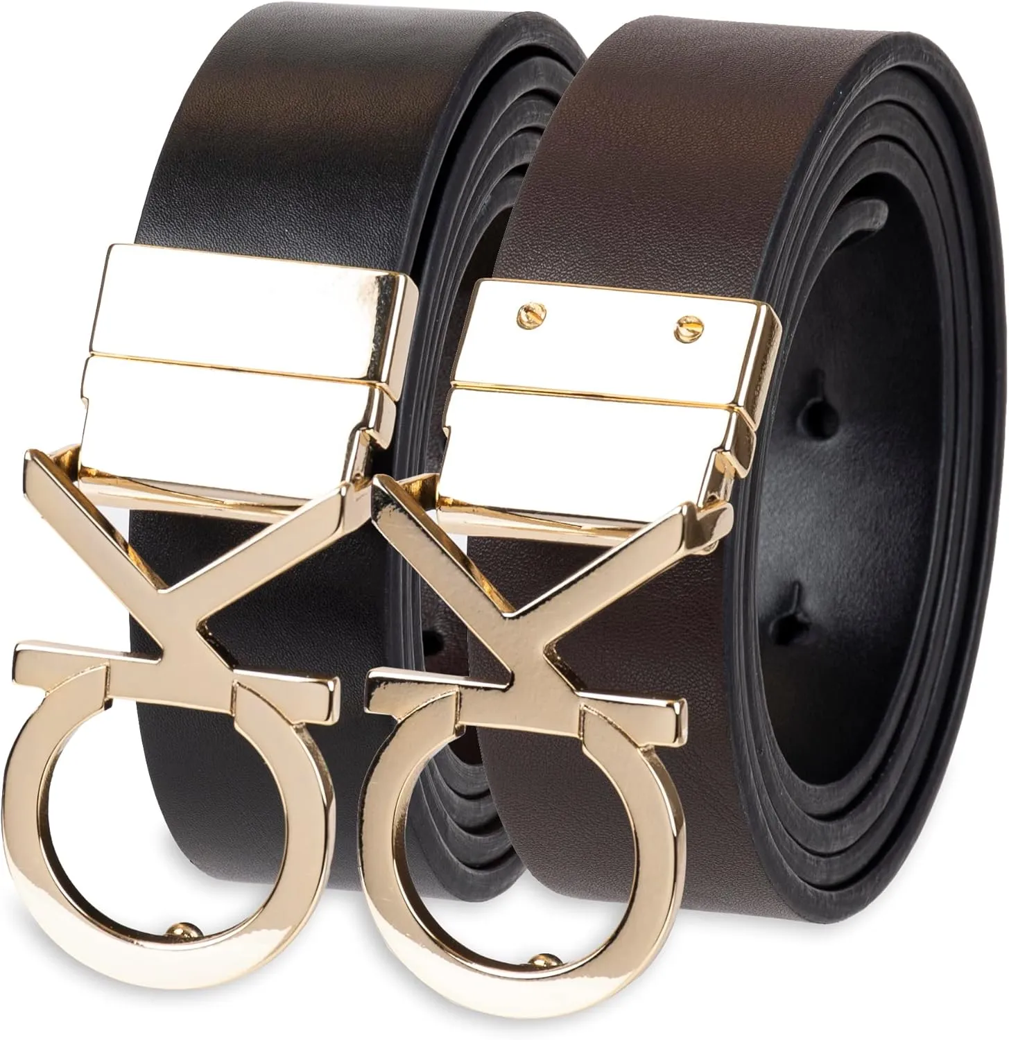 Calvin Klein Women's Two-in-One Reversible CK Monogram Plaque Buckle Dress Belt (Regular and Plus Sizes)