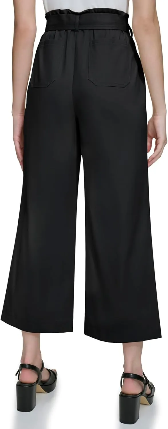 Calvin Klein Women's Woven Cropped Wide Leg Pant with Belt