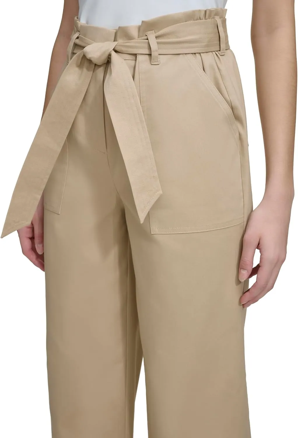 Calvin Klein Women's Woven Cropped Wide Leg Pant with Belt